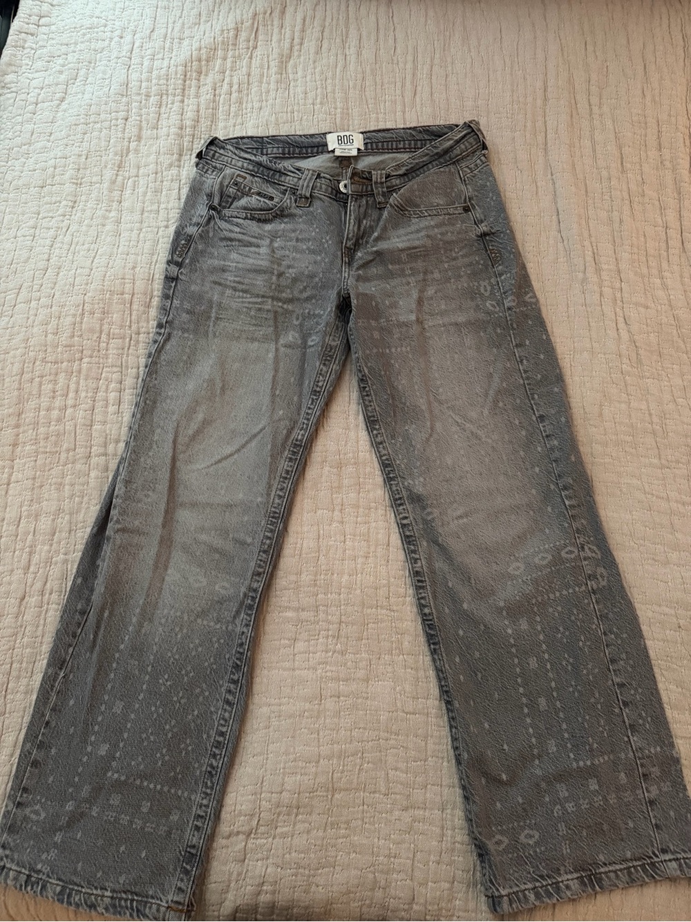 BDG Women's Gray Patterned Straight-Leg Jeans